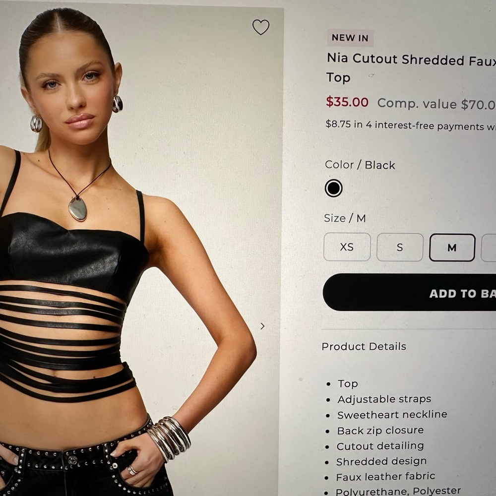 edikted NWT Nia Cutout Shredded Faux Leather Black Strappy Crop Top - Picture 3 of 9